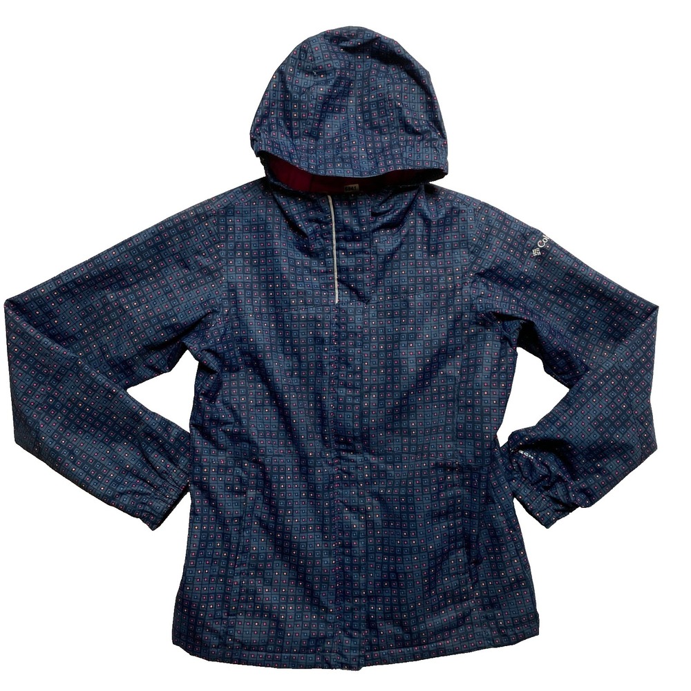 Columbia Rain Jacket Girls Large Blue Textured Windbreaker Omnitech